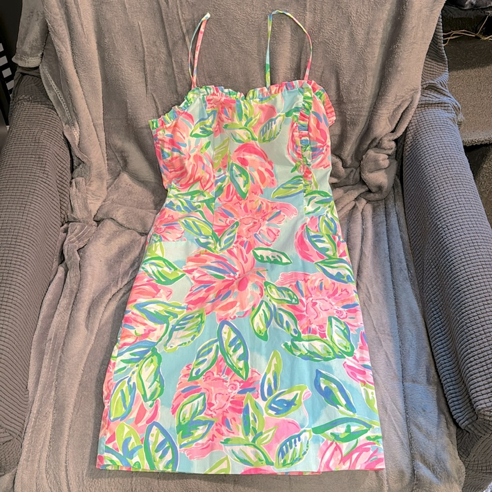 Lilly Pulitzer Pink & Green Floral Spaghetti-Strap Dress